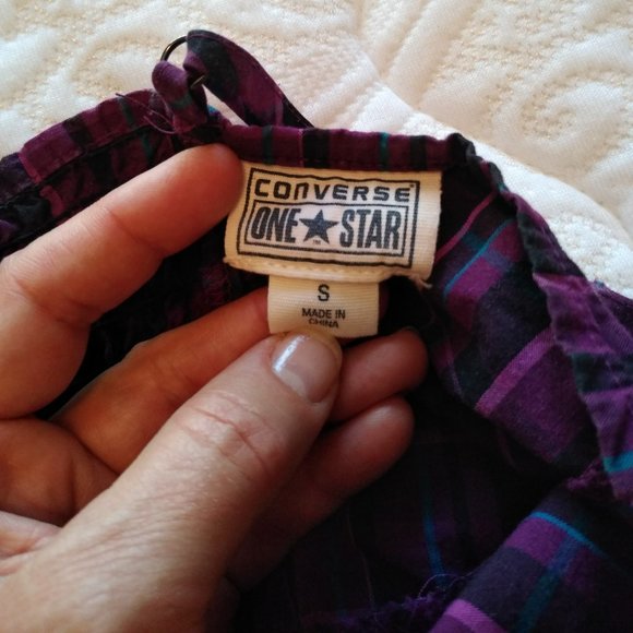 Deep purple plaid Converse One Star Cotton Sundress Sz S - Picture 8 of 10